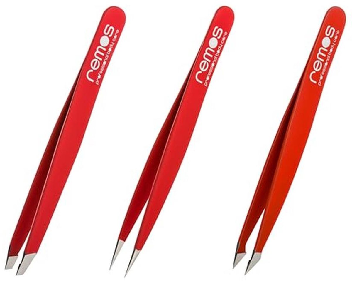 Pincetten Set 3-delig met Wenkwbrauw-, Splinter- en Combipincet in Rood