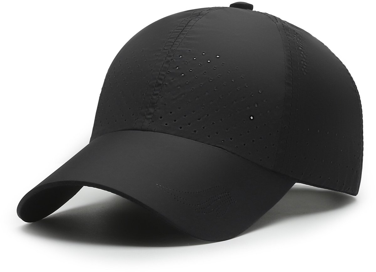 Geperforeerde Baseball Cap – Ademende, Sneldrogende Sportpet met Verstelbare Pasvorm en Zonbescherming voor Heren en Dames – Zwart