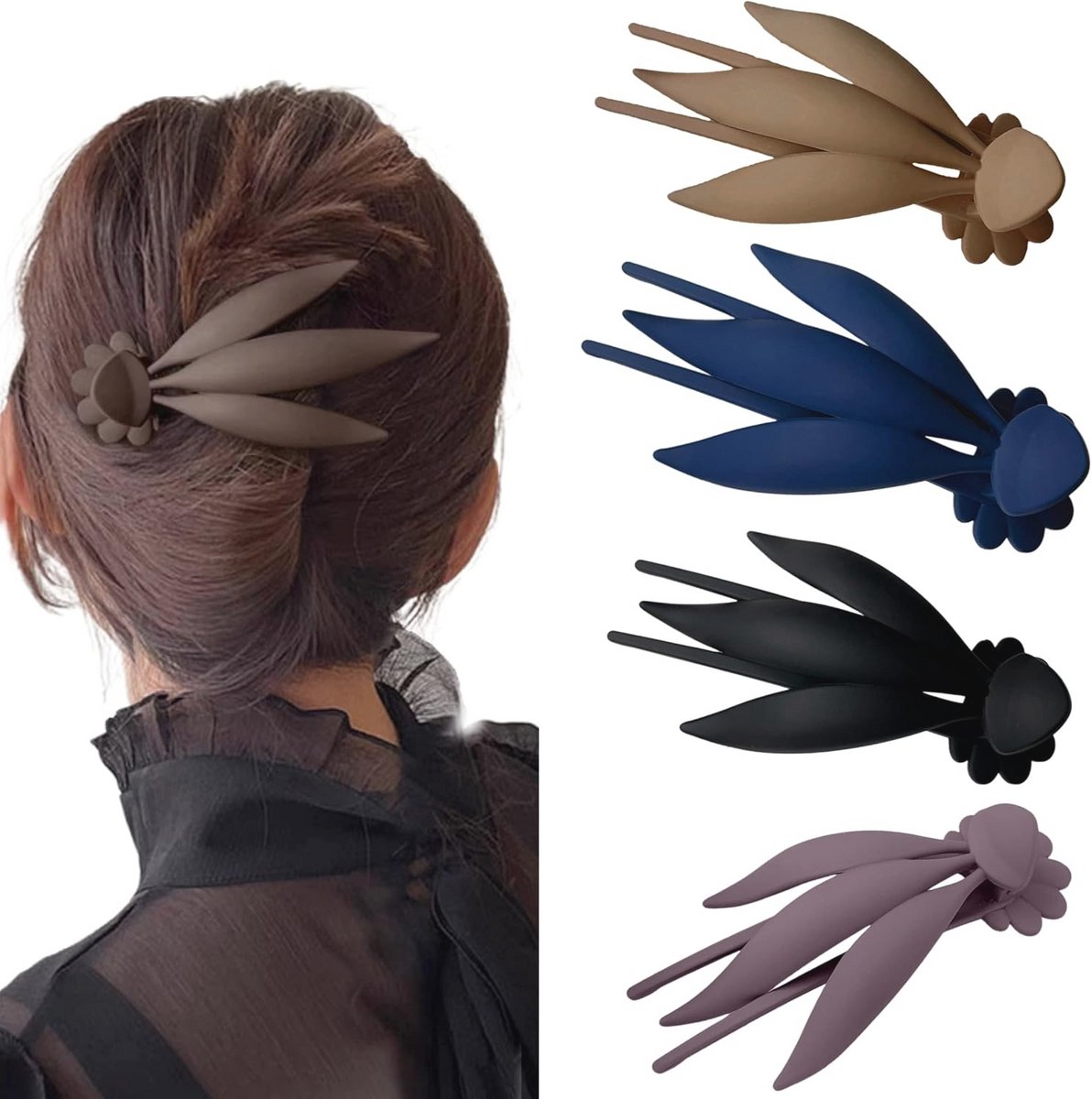 Haarspelden voor Dames - Grote Zwarte Bladvorm Haaraccessoires (4 Stuks)