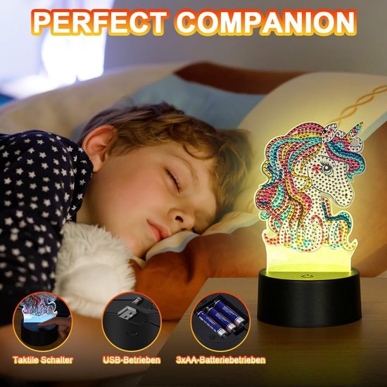 Creatief doe-het-zelf nachtlampje voor kinderen, 5D diamond painting uil, knutselproject voor verjaardagen — afbeelding 3