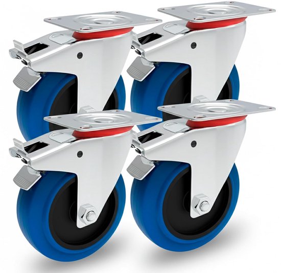 Transportwielen 125 mm set zwenkwielen met rem 4 stuks zware