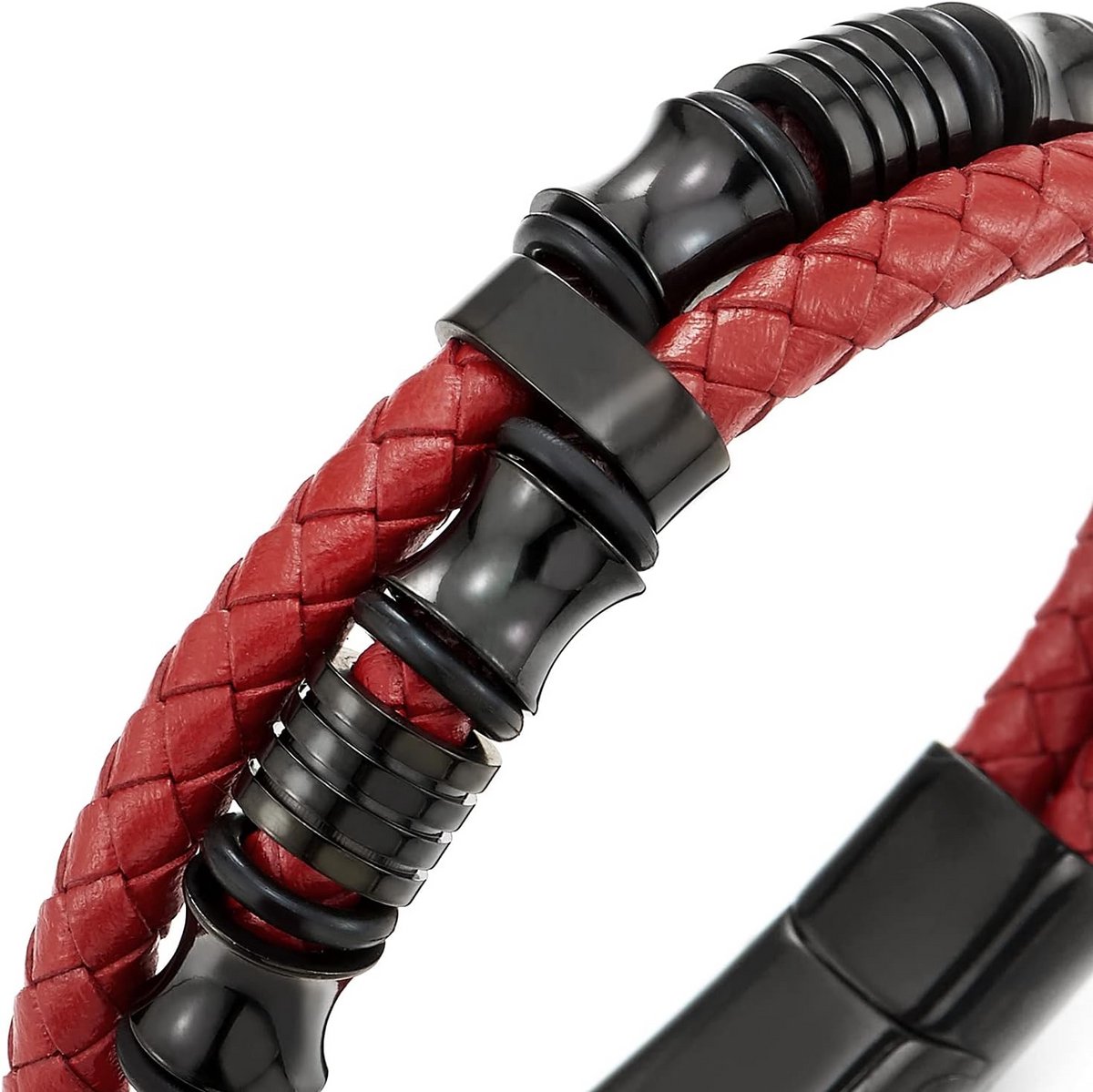 Heren Armband Dubbele Streng Leder met RVS Sluiting - Stoer en Duurzaam