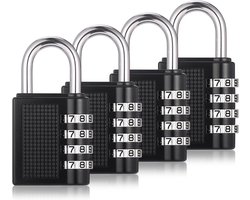 4-delig combinatieslot, 4-cijferig combinatieslot, waterdicht buitenslot, schoolkluisjesslot, hangslot met code, sportkluisje/bagagekluisje (zwart)