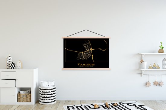 Porte-affiche avec affiche - Affiche scolaire - Carte - Vlaardingen - Zwart - Or - 150x100 cm - Lattes vierges