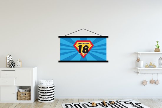 Porte-affiche avec affiche - Affiche scolaire - Anniversaire - 18 ans - Adulte - Cape - 120x60 cm - Lattes noires