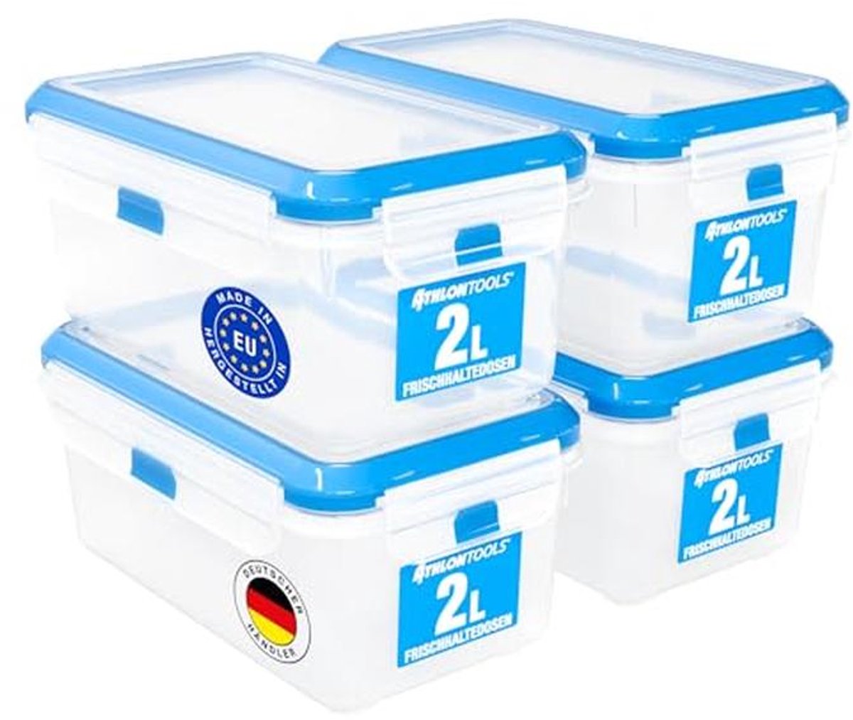 Set van 4 x 2 liter voedselopbergdozen - 100% luchtdicht, lekvrij en BPA-vrij