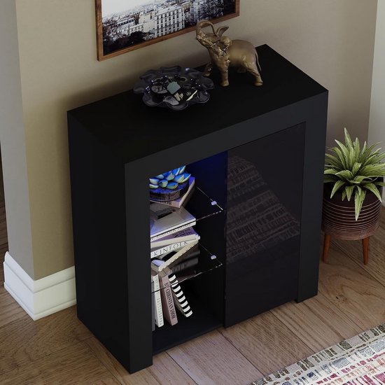 Vida Designs Large Azura 1 Door Modern LED Dresser in White and Gray, RGB Lighting (Fade/Strobe Options Included), High Gloss