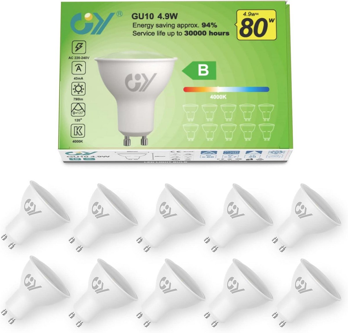 LED GU10 Lamp 4,9W 790 Lumen Niet-Dimbaar 4000K 10 Stuks