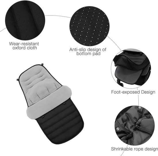 Voetenbeschermers voor de kinderwagen in de winter - Voetenbeschermers met dubbele ritssluiting voor de kinderwagen - Universele voetenbeschermers voor baby's van 0-6 jaar - 90*42*12 cm -Grijs van Merkloos — afbeelding 5