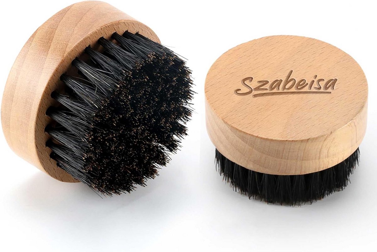 Houten Baard Borstel - Snor Kam - Baard Verzorging - Natuurlijke Zwijnenharen - Mini Travel Size - Houtkleur