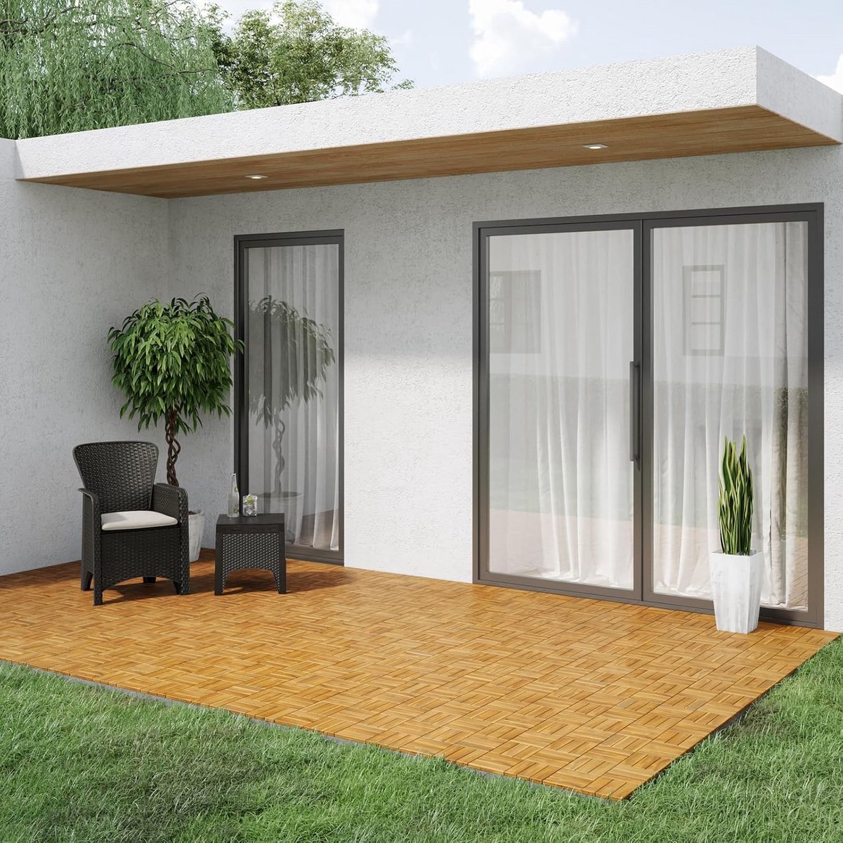 54x Houten Terrastegels Acacia 30x30 cm Buiten Vlondertegels Balkon Tuin Vloerklik Systeem