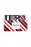 Happy Socks giftbox met rode, witte en marineblauwe strepen. Binnenkant met stippen, strepen en ruiten.