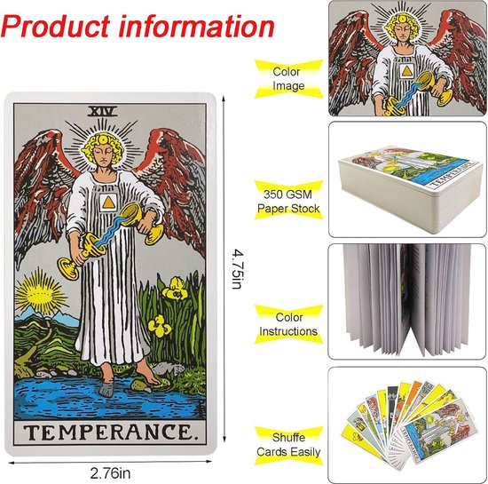Smoostart Lot de 78 cartes de tarot holographiques avec guide (français non garanti) - Jeu de cartes de tarot classiques pour débutants et joueurs professionnels - Design sans bord doré