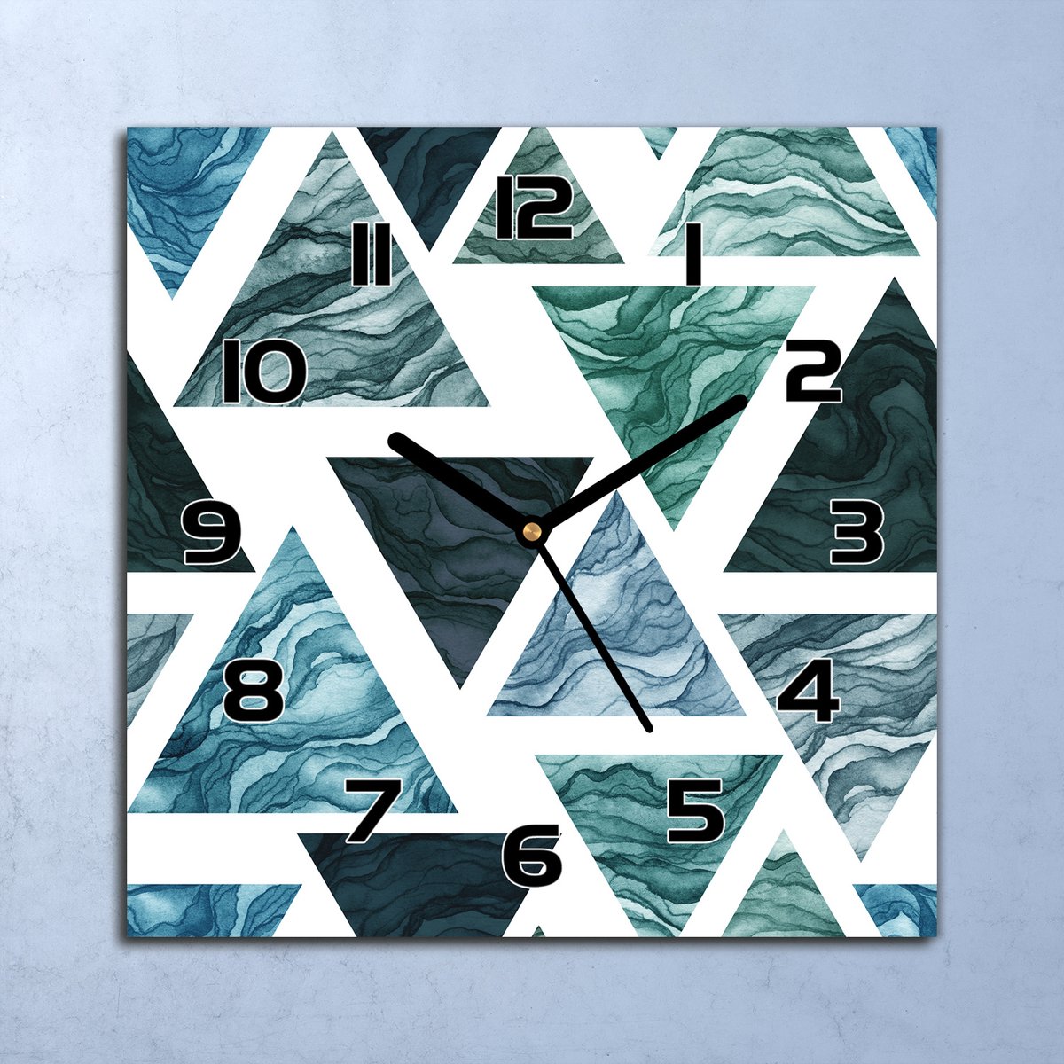 Coloray Wandklok - Marmeren driehoeken Glazen Klok - 30x30 cm - Groente Wandklok - Wandklok Vierkant - Wandklok Industrieel - Wandklok Keuken - Stille Wandklok