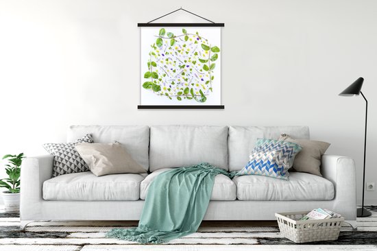 Fleurs et feuilles botaniques typiques sur fond gris poster scolaire lattes plates noir 120x120 cm - Tirage photo sur poster textielposter (décoration murale salon / chambre)