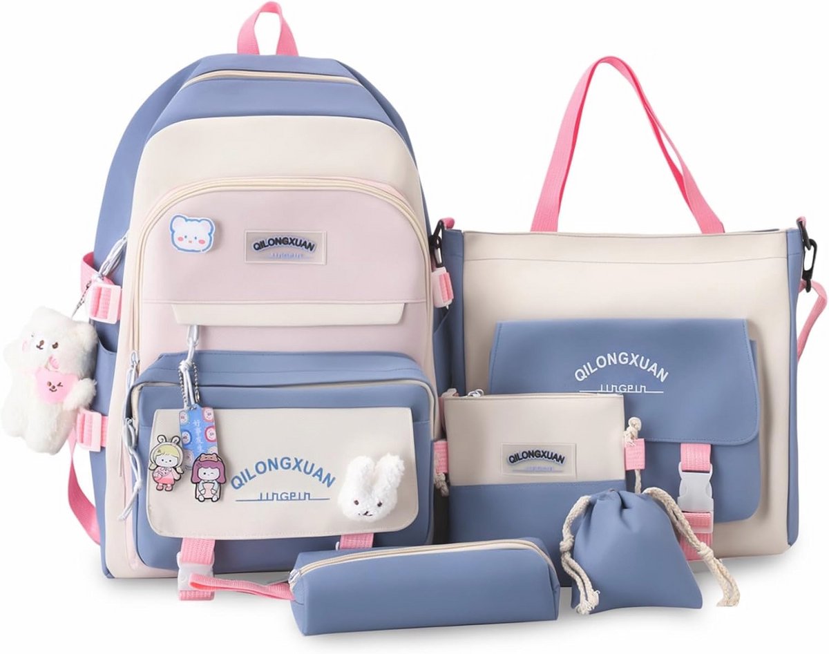 Schooltas Set 5 Delig voor Meisjes - Rugzak voor Leerlingen van 3 t/m 7 VWO