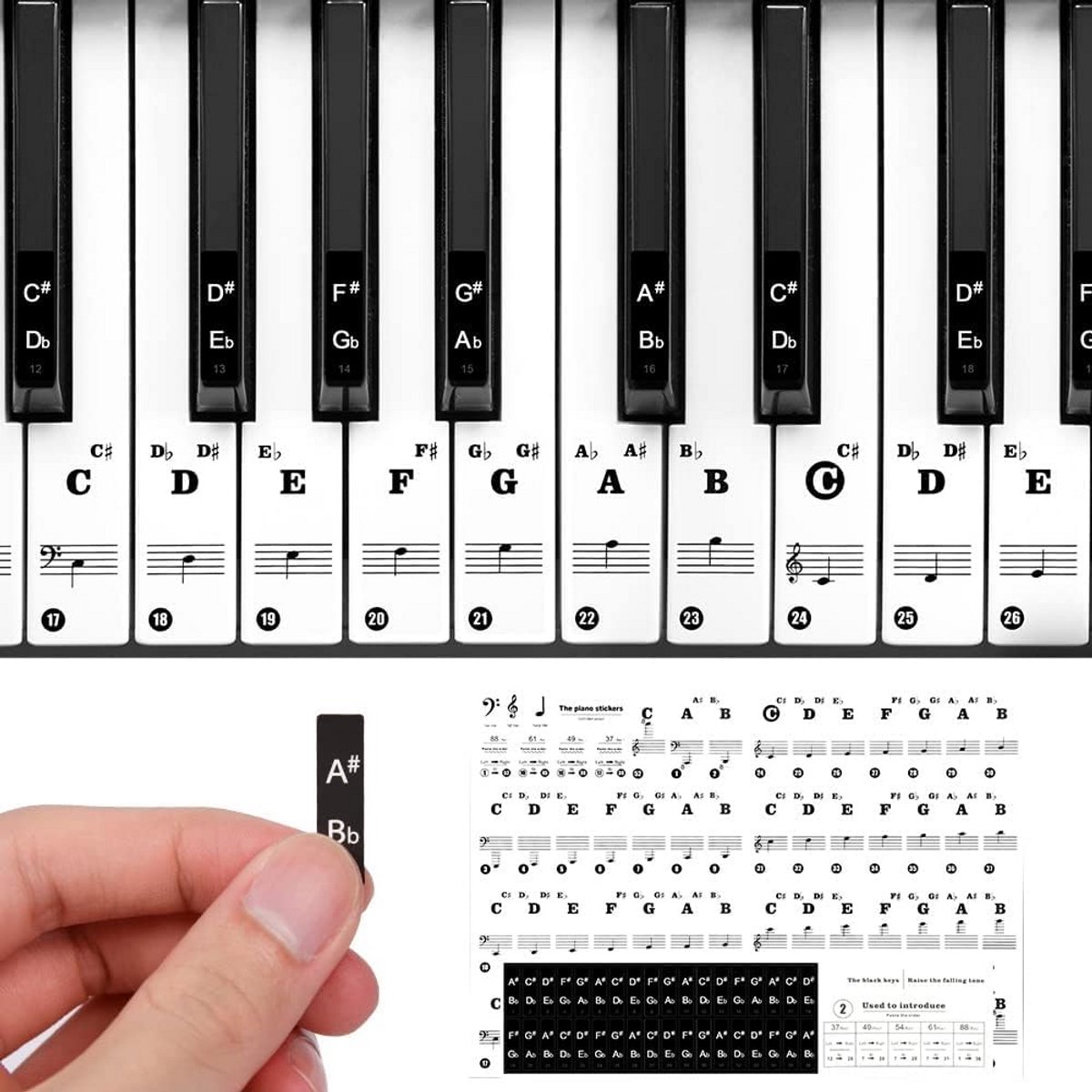Transparante Piano Keyboard Stickers voor Beginners - Verwijderbare Labels voor 37/49/54/61/88 Toetsen
