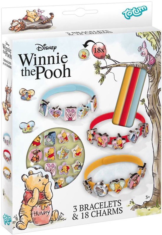 Winnie de Poeh Totum 3 armbandjes maken met 18 schuifbedels - speelgoed junior meisjes en jongens vanaf 3 jaar