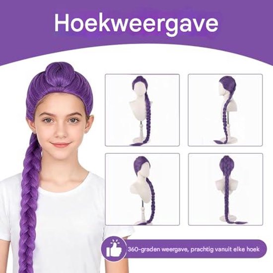Perruque Cosplay Anime Longue Tressée Violette – Idéale Halloween, Fête, Costume Rôle, Fibre Synthétique Résistante Chaleur
