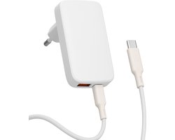 YSONIC Platte 65W Snellader met 2 Meter USB-C Kabel – Type-C Adapter & Oplader Charge Geschikt voor Smartphones, Tablets & Laptop – Wit