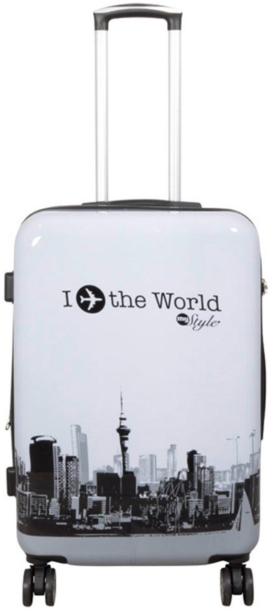 Fly The World - Reiskoffer Hardcase Expandable - Polycarbonaat - Zwart/Wit Stadsprint - Maat L (67 cm / 66L)
