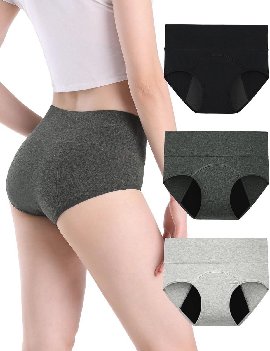 Hoge Taille Menstruatieondergoed voor Dames - Lekvrij Katoen, Verpakking van 3 Stuks