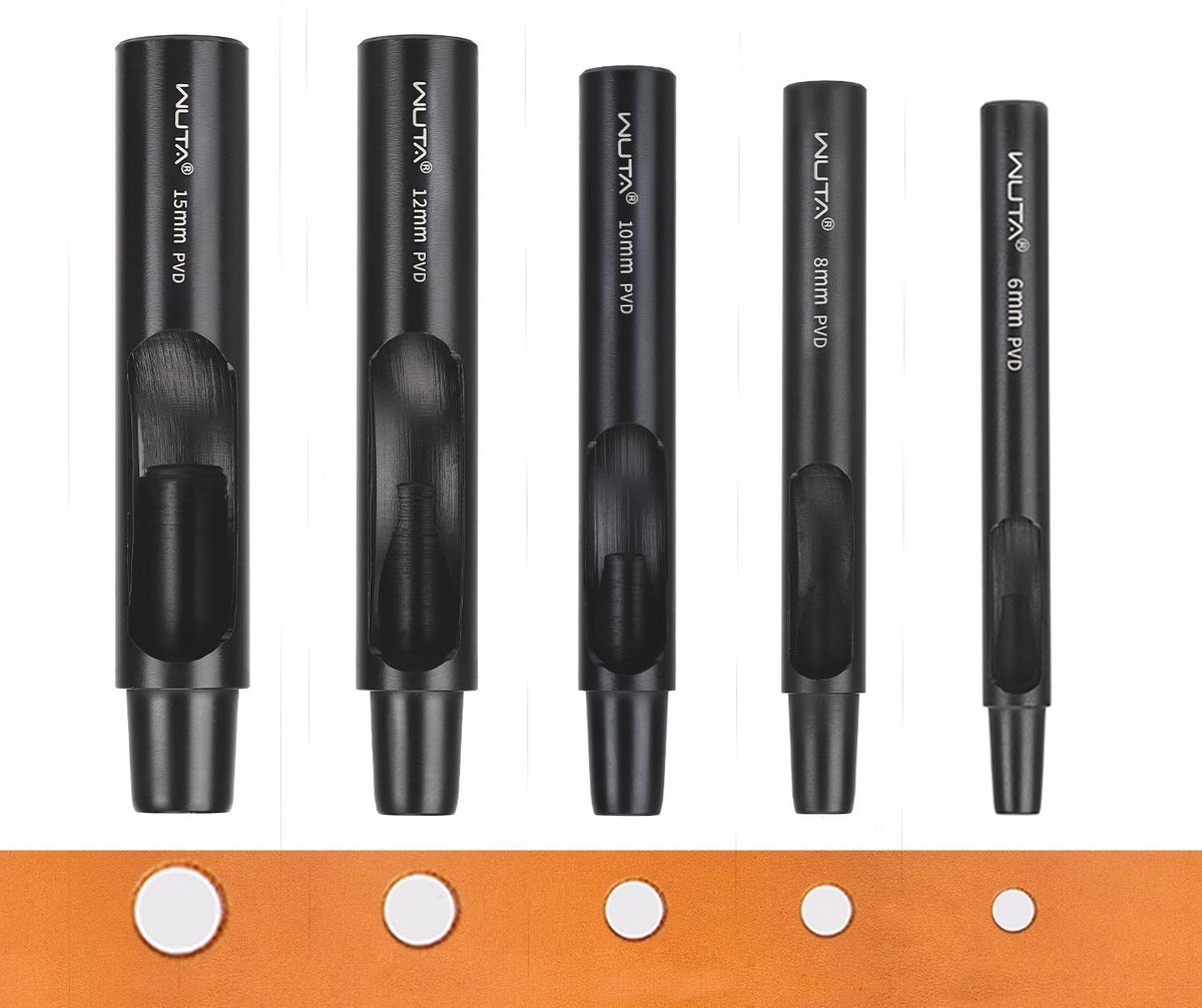 Holle Stanssnijgereedschap Set met Titanium Coating voor Leer en Stof - 5 Stuks