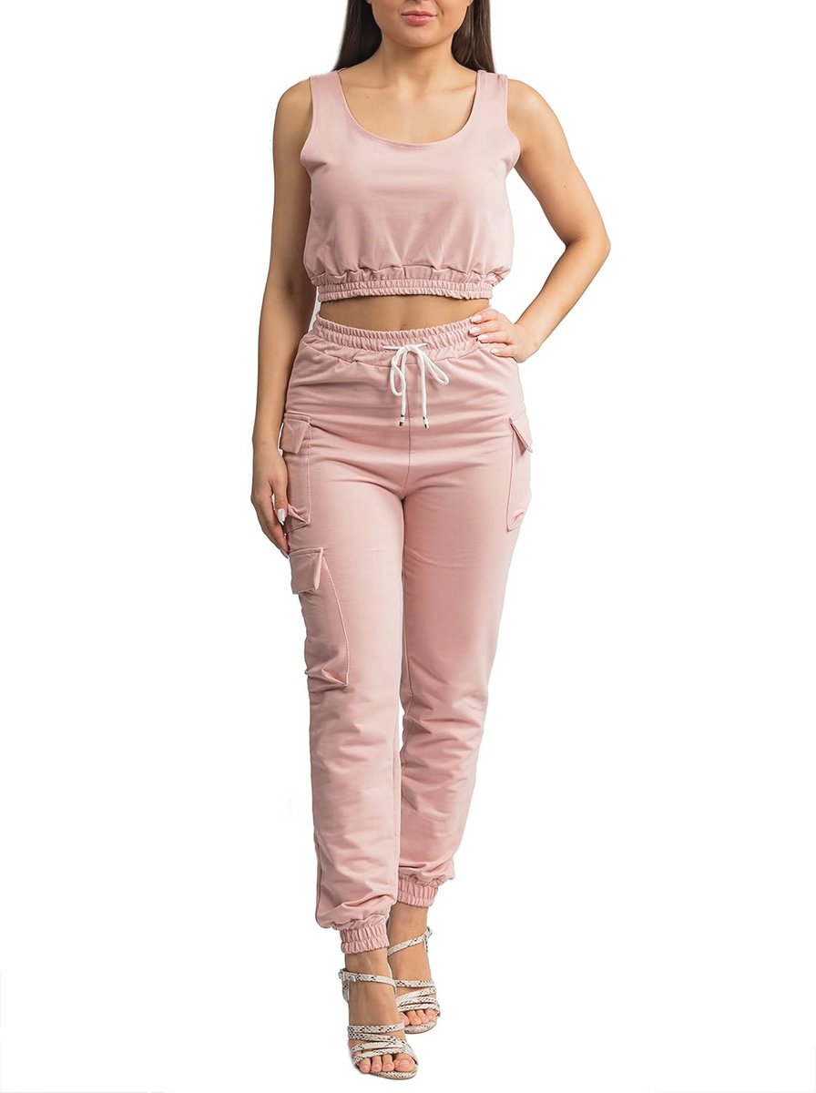 Vrouwen 2-delig Kleding Set met Cargo Broek en Mouwloze Crop Top - Perfecte Zomeroutfit