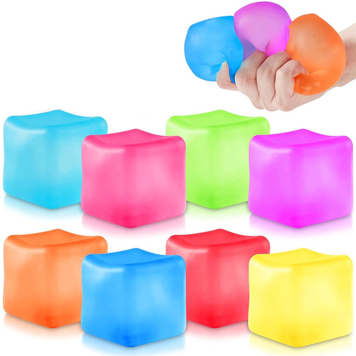 longziming -Squeeze Cube Antistressballen 8 Stuks – Fidget Toy Stress Cube – Gemengde Kleuren Squishy Fidget Toys van TPR – Thick Substance Sensorisch – Cube Squishies Anxiety Stress Relief – Stress Speelgoed voor Volwassenen