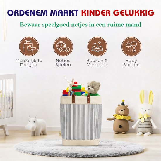 Webzon – Panier à linge – Paniers à linge – Panier à linge pliable – Panier à linge pliable – 30×35×55 cm – Design anglais – Tissu jute avec poignées en cuir – Panier de rangement – Pliable et gain de place – Gris crème