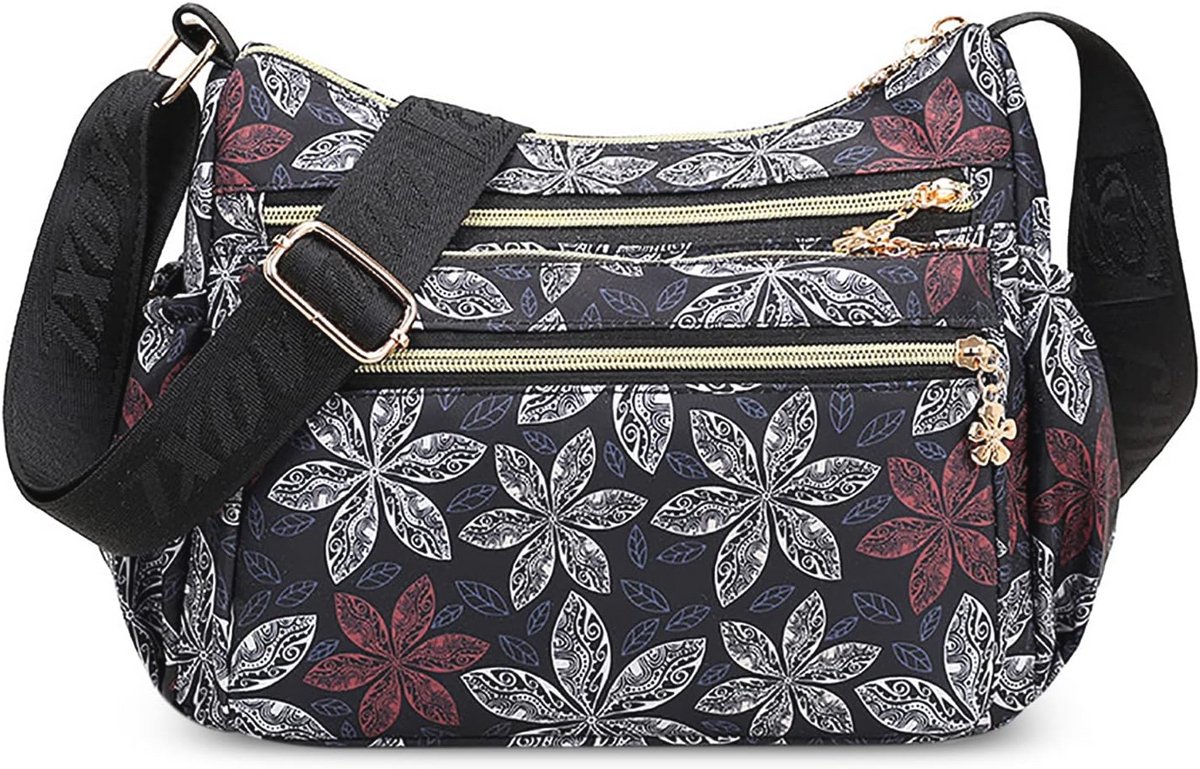 Grote Crossbodytas voor Dames - Lichtgewicht Nylon Schoudertas met Meerdere Zakken