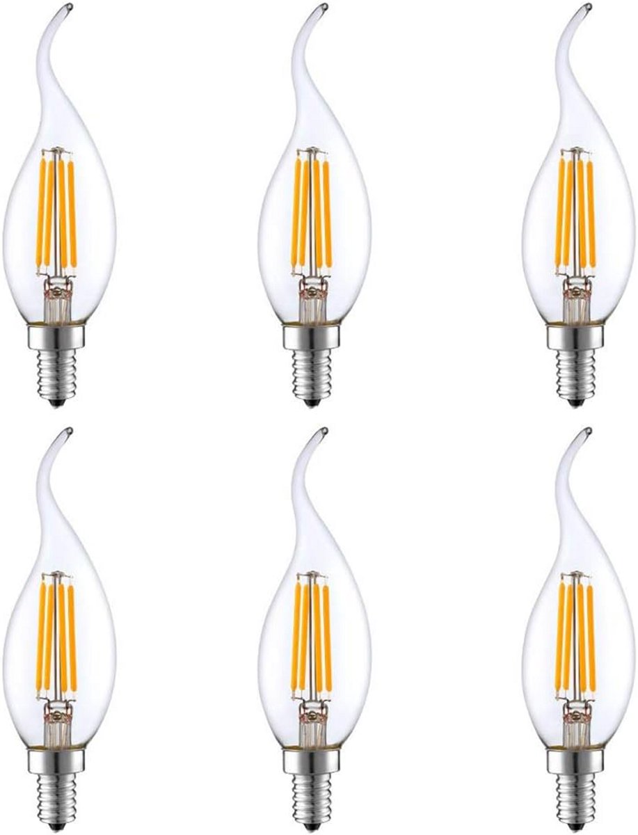 E14 Filament LED Kaarslampen Set van 6 - 4W Vervangt 40W - Warm Wit Licht 2700K - 400 Lumen