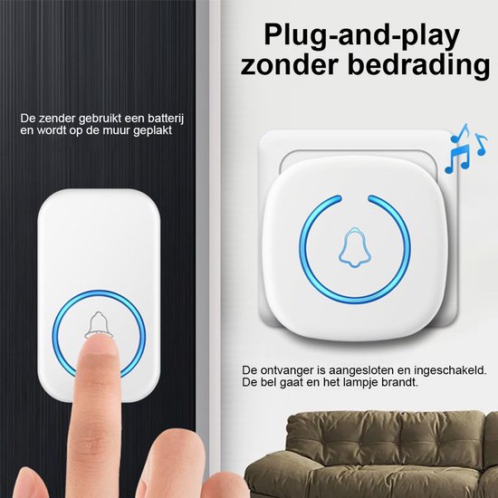 Draadloze Deurbel - Draadloos - Deur Bel - Deurbellen - Wireless doorbell - Met ontvanger - Noodoproepapparaat voor ouderen - wit — afbeelding 5