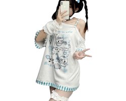 Y2K Cartoon T-shirt Dames - Harajuku Gothic Mode & Schoudervrij Top