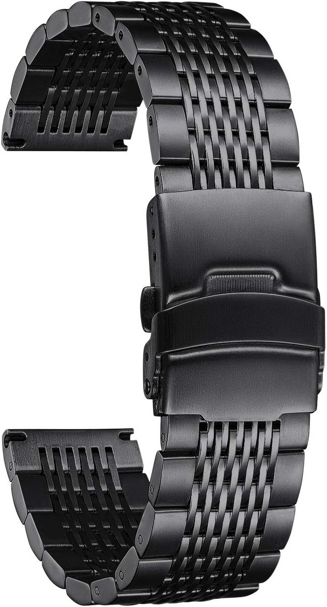 Premium Polished Grids Stainless Steel Watch Strap for Men and Women - Quick Release Replacement Band 18mm 20mm 22mm 24mm