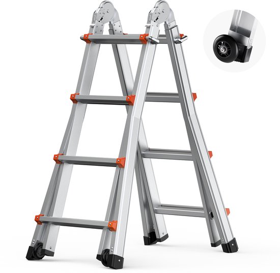 Trap Loop Ladder VEVOR Telescopische Ladder A-Frame Trap Vouwladder Opsteekladder 4m ...