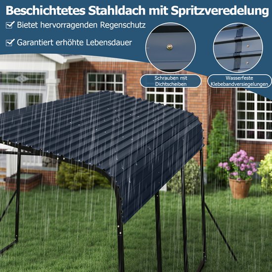 COSTWAY Carport Tentgarage 440 x 300 cm, waterdichte garagetent met metalen frame en 4 extra schuine poten, grote opbergtent, partytent voor auto, SUV, vrachtwagen, boot van Merkloos — afbeelding 3