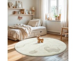Karpet24 Alina Kids – Schattig Dino Vloerkleed voor Kleine Avonturiers Crème-Ø 120 cm