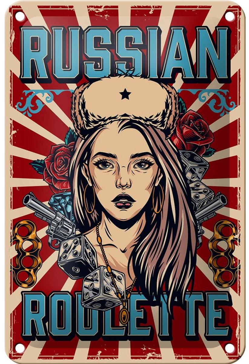 Blechschild Pinup 12x18cm russian roulette
