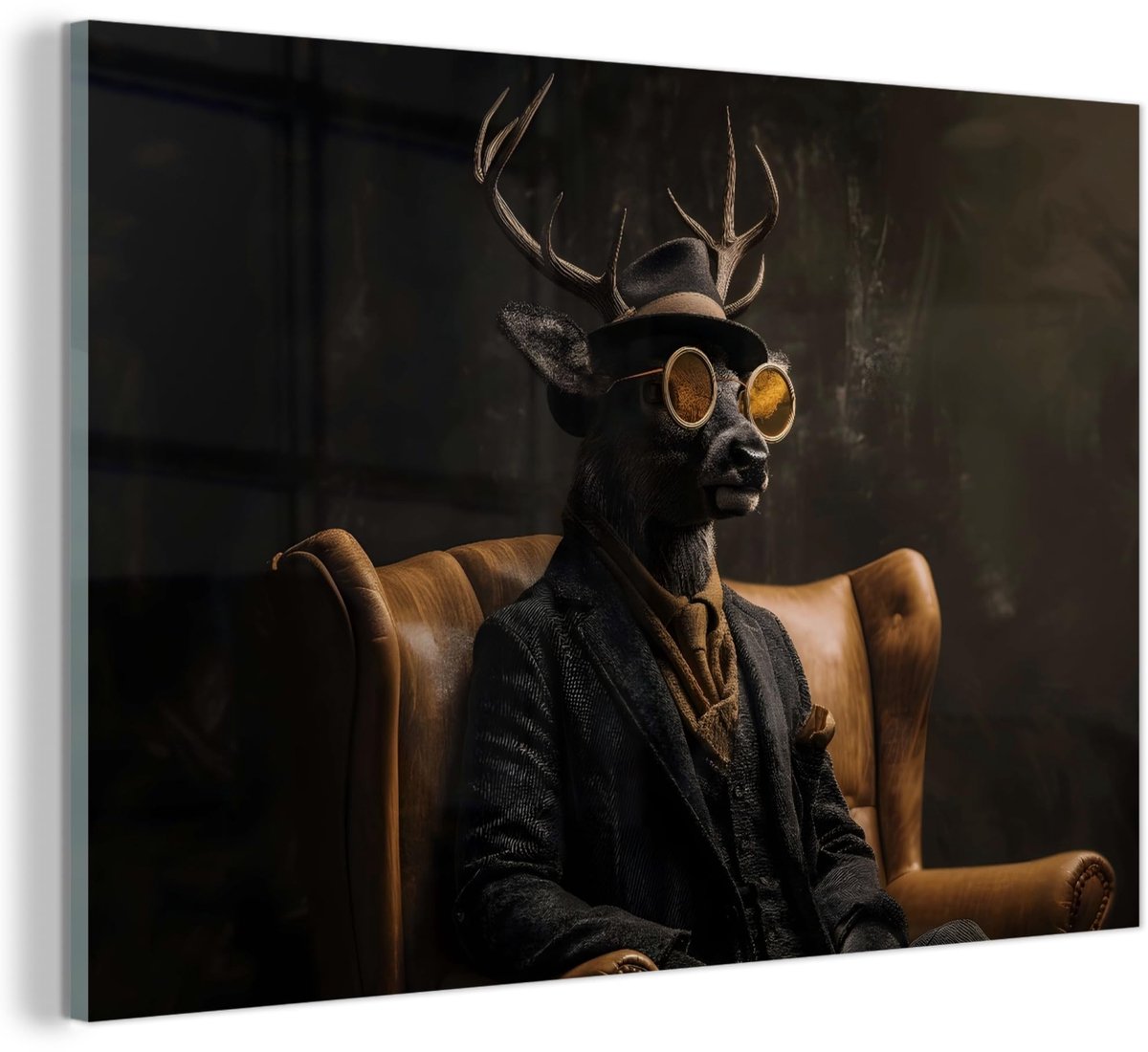 Unyqoos Moderne wanddecoratie met hert in pak en zonnebril voor woonkamer Hert - Zonnebril
