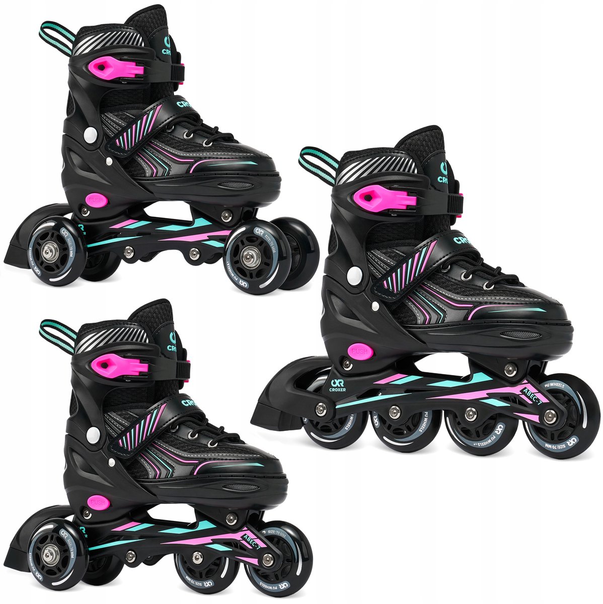 CROXER Optima 3-in-1 skates/rollers, maat 31-34, mint/roze