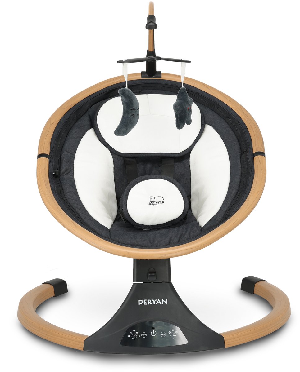 Bol.com Deryan Baby Elektrische Wipstoel - Schommelstoel - Hout look - Bluetoothfunctie,Speaker en Afstandsbediening aanbieding