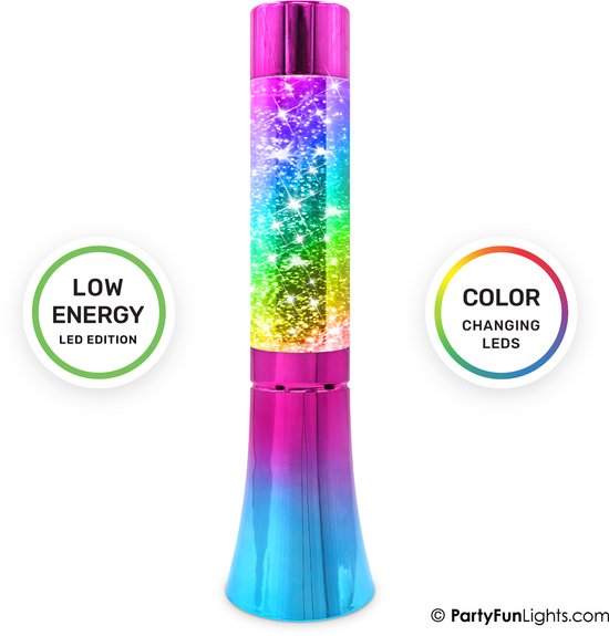 PartyFunLights - Glitter Tornado lamp - werkt op batterijen - Regenboog look van PartyFunLights — afbeelding 2