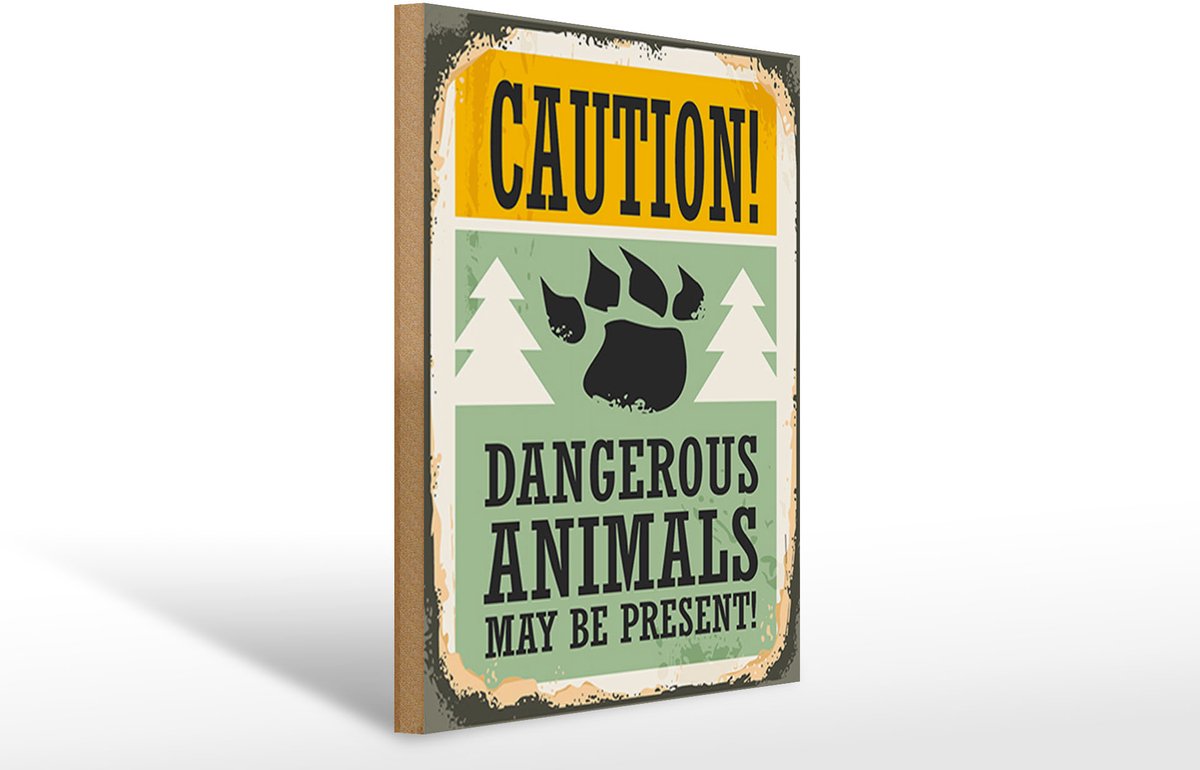 Holzschild Retro 30x40cm Caution dangerous animals