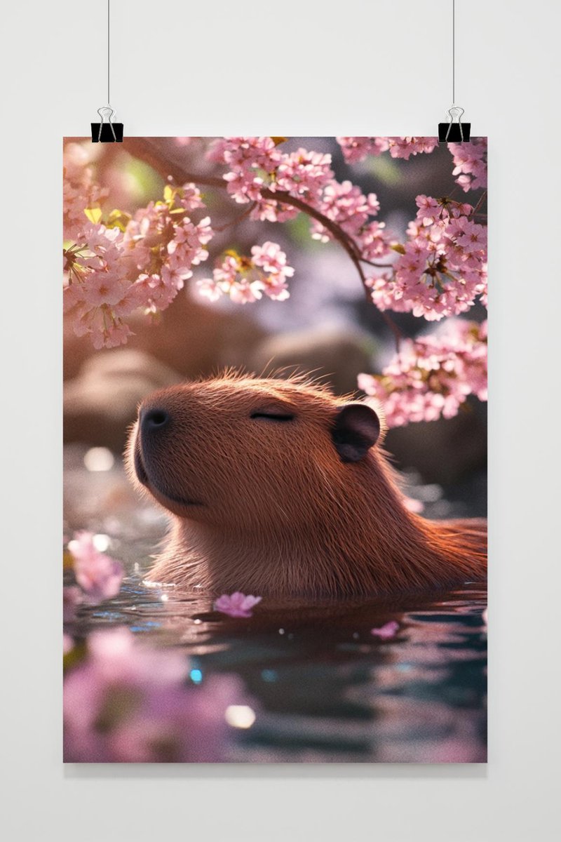 Capibara Poster - Dieren Posters - Kersenbloesem - Ontspannend - Warmwaterbron - Wanddecor