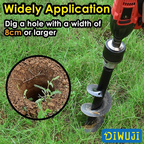 1 stuk - Grondboren - Grondboor voor Boormachine - Grondboor Benzine - Geschikt voor planten - bomen en struiken - 8 cm diameter - 30 cm lengte - Bollenboor - Palenboor van Merkloos	 — afbeelding 5