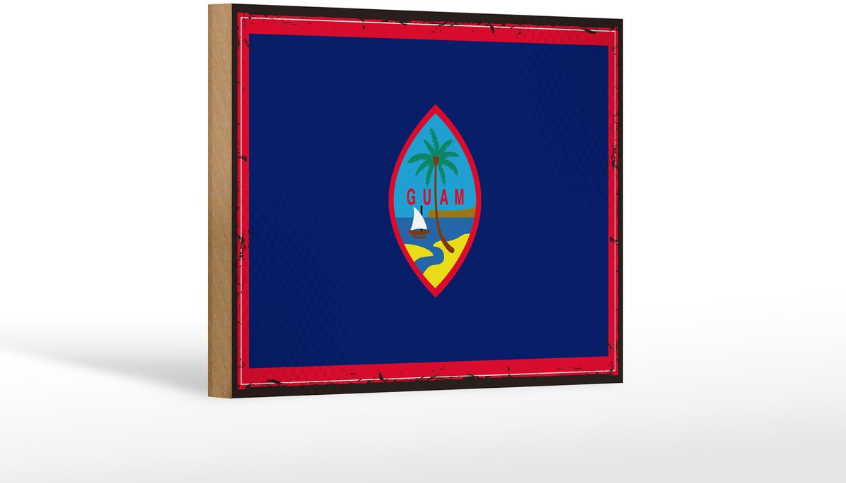 Femer Holzschild Flagge Guams 18x12 cm Retro Flag of Guam Dekoration Blauw