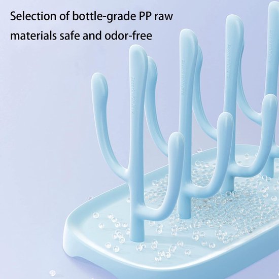Flessenrek voor baby's - Afdruiprek voor op het aanrecht - Afvoerrek - Met afneembare voet - Babybenodigdheden - 25x14x19 cm - Geschikt voor het drogen van babyflesjes, rietjes, plastic bekers en koffiebekers - Blauw — afbeelding 2