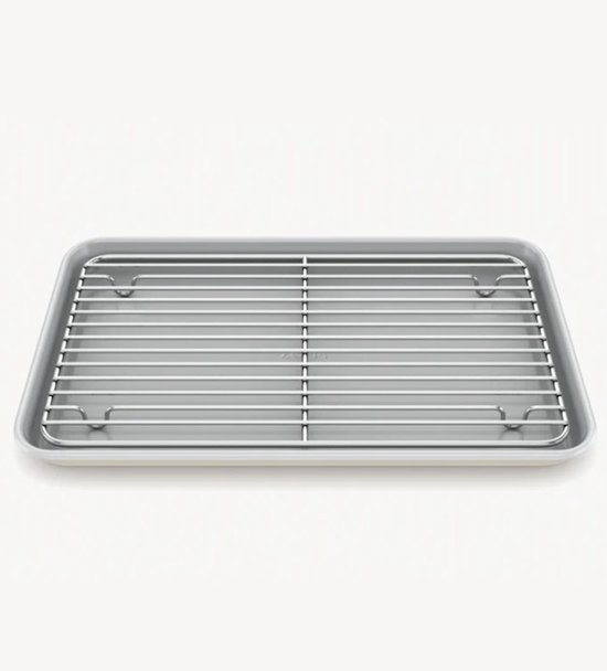 Plaque de cuisson Zoha avec grille de refroidissement 39,5 × 26,8 cm – Sans PFAS – Revêtement antiadhésif en céramique – Beige