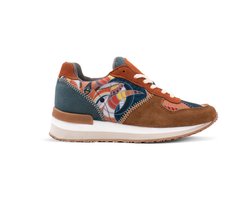 Inkkas Cyprus dames sneaker – comfortabele suède sneaker met bergdesign – aardetinten/turquoise, Maat 38